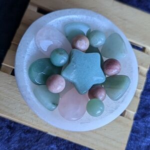 🩷 HEART Chakra CRYSTAL BoWL 💚 Pink Rhodonite Amazonite Aventurine STAR ⭐
